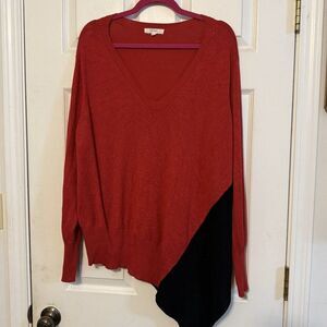 Peyton Primrose Black & Red V-neck Sweater | Diagonal Cut | Asymmetrical | L